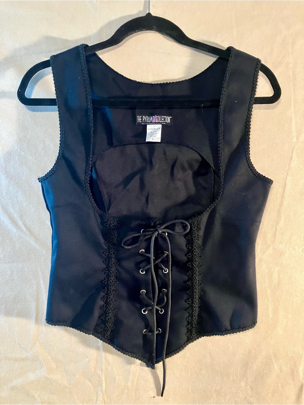 The Pyramid Collection Corset Top Renaissance Faire Black Lacey Trim Goth Small